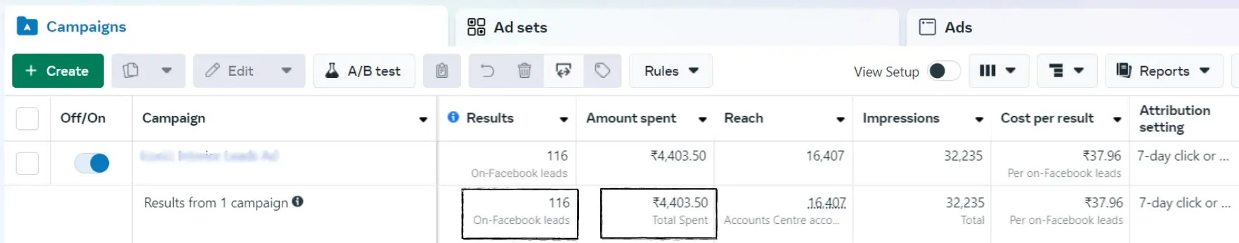 Lead generation ad performance screenshot 2