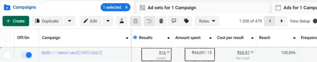 Lead generation campaign results screenshot 1